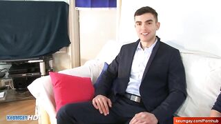 Salesman Gets Wanked his Huge Cock in Spite of Him, to get a Contract - Amateur Gay Porn