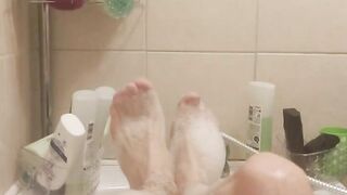 Showing off my sexy long skinny feet and legs while taking a bubble bath Peter bony