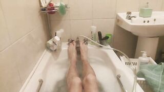 Showing off my sexy long skinny feet and legs while taking a bubble bath Peter bony