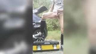 Outdoor anal dildo skinnybodyman