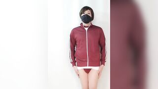 Femboy Wears Japanese Schoolgirl Sports Uniform and Rides on 'dildo' Exercise Ball