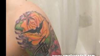 Aussie Amateur Lachlan Shows Colorful Tats and Uncut Cock while Showering Australian Amateurs Do It - BussyHunter.com