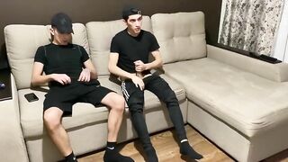 Straight jerk off with twink gay friend in sportswear (blowjob and cum in mouth) 1JackDaniel hls