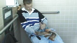 Christian Strokes Cock in Toilet