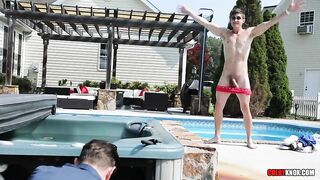 SEXY Uncut British Repairman Drew Dixon gets Dicked Down RAW by the pool Colby Knox - Amateur Gay Porn