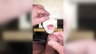 Fan Request; I Jerk off to my Silicone Mouth Stroker Device, Cumming all over it & Licking it all up Jetsfan1983 - BussyHunter.com