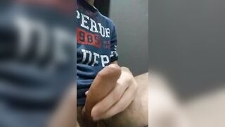 Jerking in public restroom with people at the door and cumming on the floor KyleBern - Amateur Gay Porn