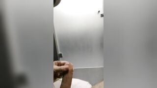 Jerking in public restroom with people at the door and cumming on the floor KyleBern - Amateur Gay Porn