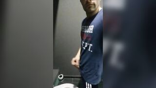 Jerking in public restroom with people at the door and cumming on the floor KyleBern - Amateur Gay Porn