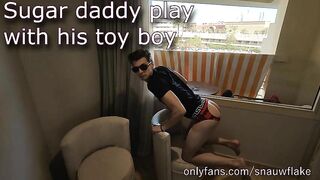 Sugar Daddy Plays with his Toy Boy Bareback in Front of the Window Snauwflake