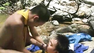 Slim Asian scouts banging in outdoor couple after blowjob Asia Boy - Amateur Gay Porno