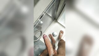 Jerking Big Cock in Shower, Cream Baths Cock and Squirting on Feet Jomilove - BussyHunter.com