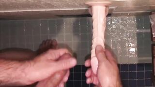 Riding Wall Mounted Dildos & Sucking my own Cumshot off of them at the end in a Public Shower Stall Jetsfan1983 - BussyHunter.com