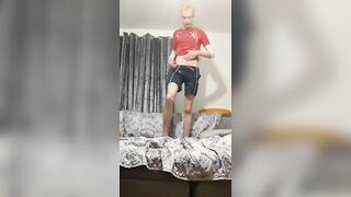 Very Skinny blonde plays with his face mask and puts his teddy bear clothes on himself Peter bony - Amateur Gay Porno