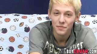 Interviewed blonde twink Kenny Monroe wanking off and cums Boy Crush - Amateur Gay Porno