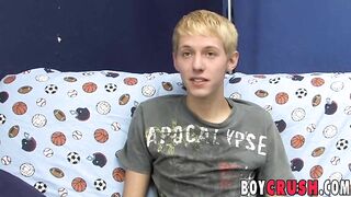 Interviewed blonde twink Kenny Monroe wanking off and cums Boy Crush - Amateur Gay Porno