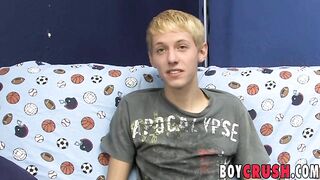 Interviewed blonde twink Kenny Monroe wanking off and cums Boy Crush - Amateur Gay Porno