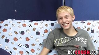 Interviewed blonde twink Kenny Monroe wanking off and cums Boy Crush - Amateur Gay Porno