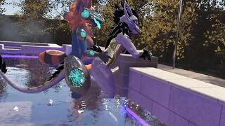 Futa Protogen Pounds Fluffy Dragon by the Pool ToasterBottom - BussyHunter.com