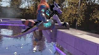 Futa Protogen Pounds Fluffy Dragon by the Pool ToasterBottom - BussyHunter.com