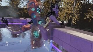 Futa Protogen Pounds Fluffy Dragon by the Pool ToasterBottom - BussyHunter.com