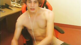 Cute Twink Cums in Chair at Home, Live to the Public