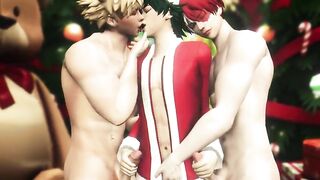 Hero's Christmas Threesome with Santa - Bakugo x Midoriya x Todoroki 3D Animation Parody Llama Del Geh - BussyHunter.com