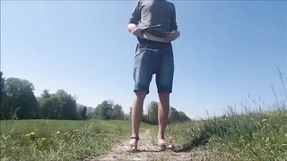 Barefoot Nude Walk Outdoor with Cum