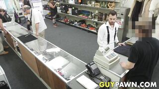 hunky pawnbroker banging customer in the back room