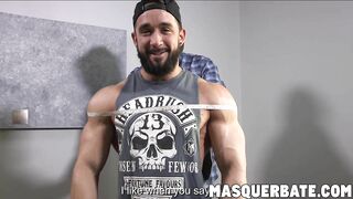 muscular hunk with beard solo masturbating inside the gym2