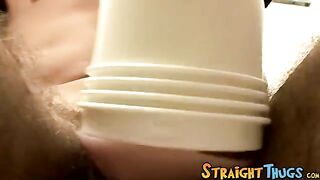 young straight thug strokes hairy cock with fleshlight