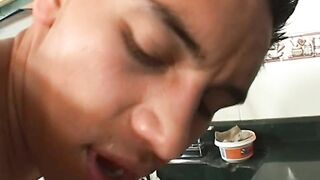 cum swapping latin twink bareback assfucked in kitchen