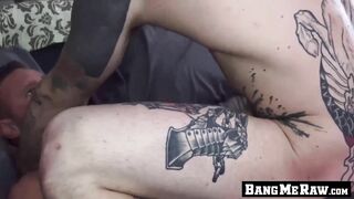 inked dick rider bends his ass over for raw barebacking