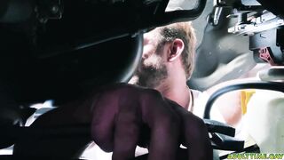 bruce jones stuck under the hood of the car and gets fucked by greg dickson