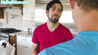 hairy stepbrother barebacked in kitchen while parents away