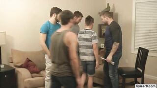 twink sucks four cocks in crazy gay gang bang