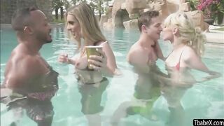 gorgeous ts bombshells enjoy anal group sex in a pool party