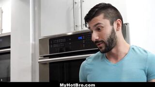 older stepbro barebacks the little guy s eager asshole in the middle of the kitchen