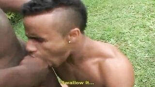 beefy and muscular gays fuck and suck in the yard