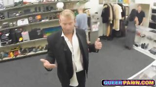 straight guy shows his cock sucking skills in a pawn shop