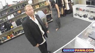 straight guy shows his cock sucking skills in a pawn shop