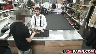 dude sucks dick behind a counter while other customers shop