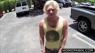 russian blonde surfer ends up pawning his virgin ass in the pawnshop