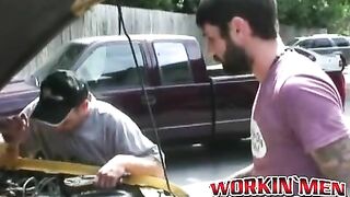 hairy studs fix a car and end up rawfucking deep and hard