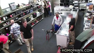 horny staff initiates threesome bareback in the pawnshop