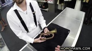 gay bareback in the pawnshop with an innocent hairy dude who gets rimmed in the ass