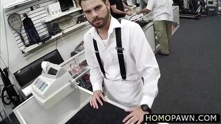 gay bareback in the pawnshop with an innocent hairy dude who gets rimmed in the ass