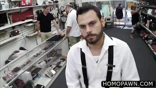 gay bareback in the pawnshop with an innocent hairy dude who gets rimmed in the ass