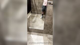 StepBrothers - Big bro shows his cock in the mirror in public bathroom - 48 secs - Bussyhunter.com - Gay Porn