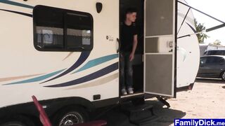 teen boy anal fucked by tatted up stepdad in a trailer